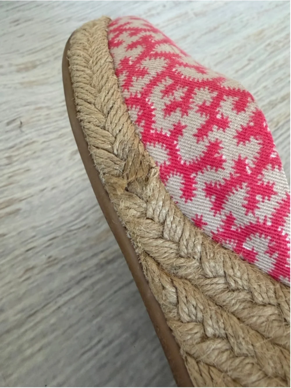 Women's Lands' End Pink Beige Patterned Espadrille Wedges 7.5